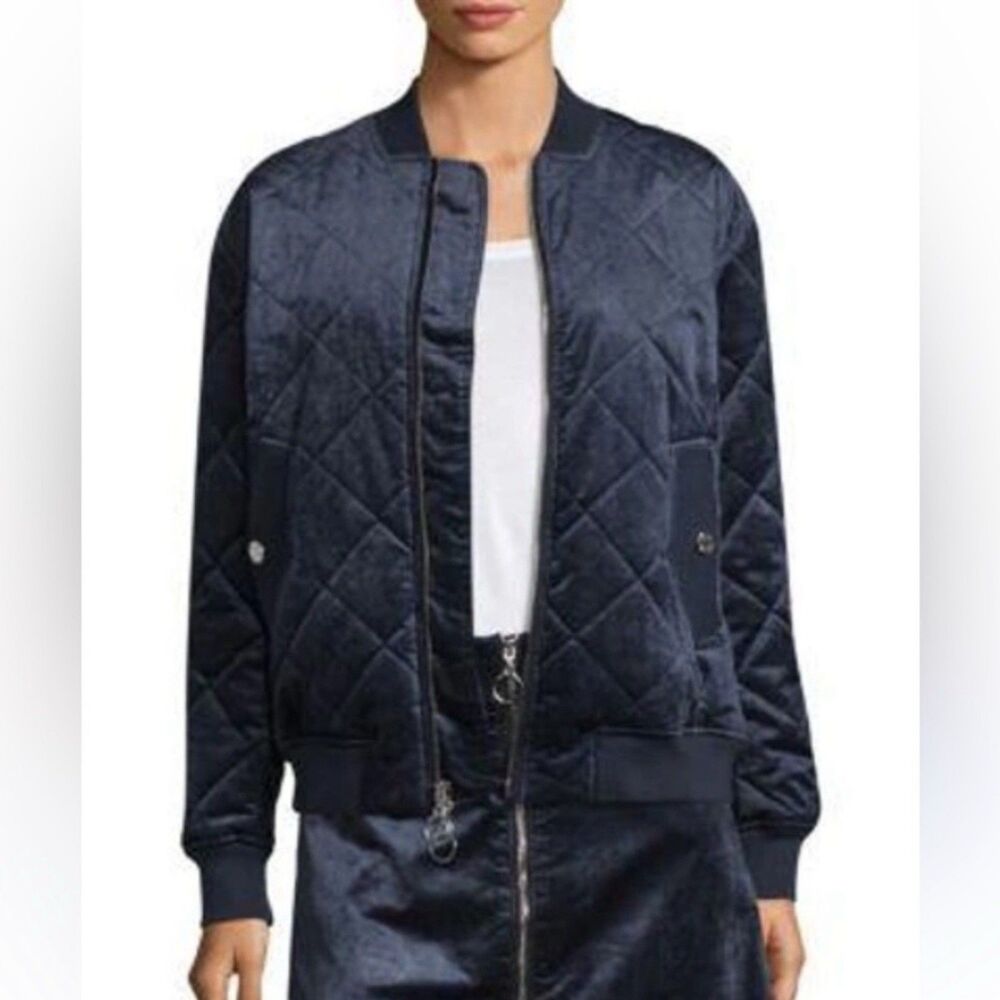 7 For All Mankind Quilted Velvet Bomber Jacket Navy Women's Size XS Full Zip